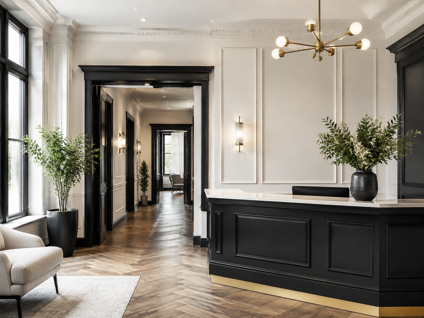 Refined commercial reception interior with professional finishes